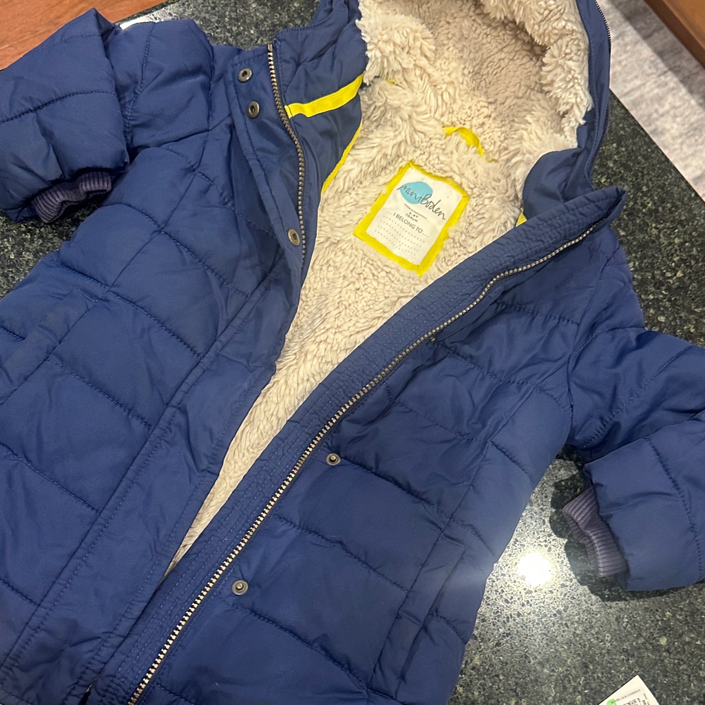 Mini Boden Blue Kids Puffer Jacket With Hood Sz 3 4 Years Snow Winter Lined